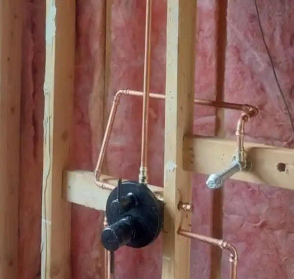Shower valve rough-in with copper piping