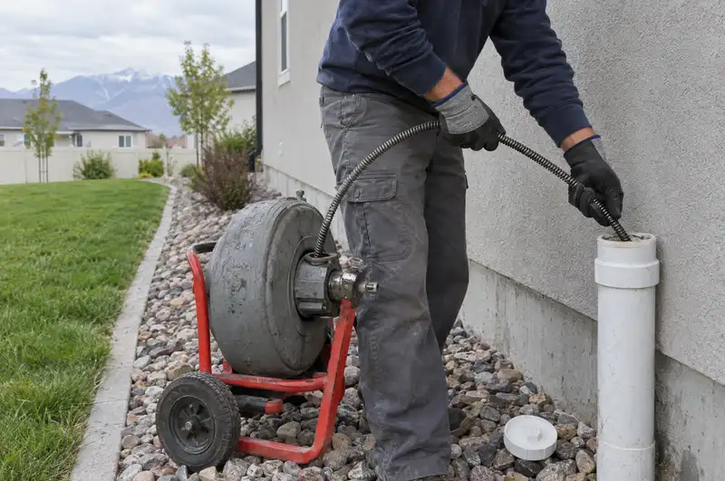 Drain cable going into an outdoor sewer cleanout